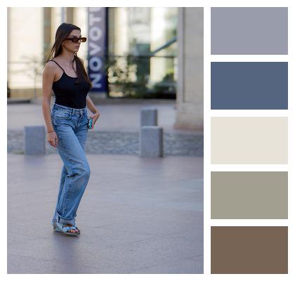 Jeans Sidewalk Casual Sunglasses Image