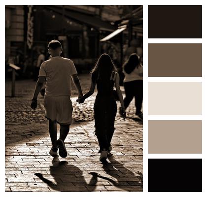 Couple Street Monochrome Pavement Image