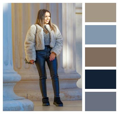 Outdoor Posing Smiling Leather Pants Image
