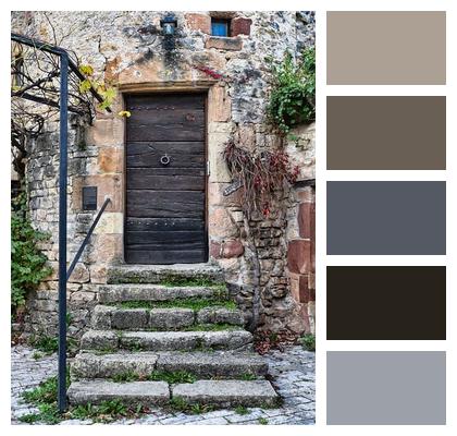 Town Medieval Wall Wooden Door Image