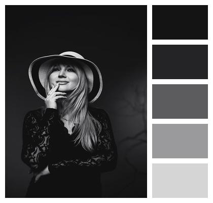 Smile Black And White Photo Beautiful Woman Lady In Hat Image