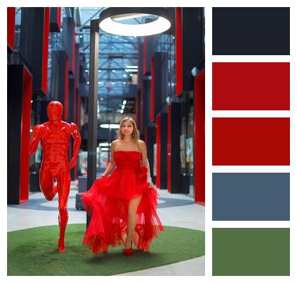 Young Woman Red Dress Artist Style Image