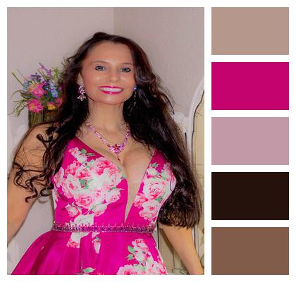 Caucasian Smile Pink Dress Woman Image