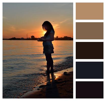 Woman Sand Sunset Beach Image