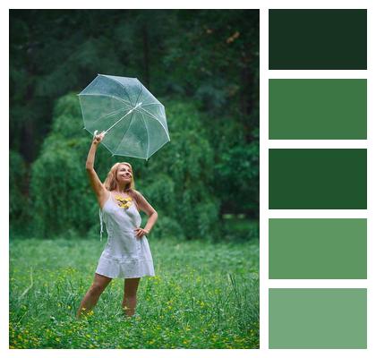 Umbrella Yellow Raincoat Woman Park Image