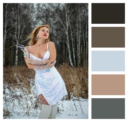 Evening Dress Woman Beauty Snow Image