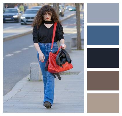 Curly Hair Jeans Urban Woman Image