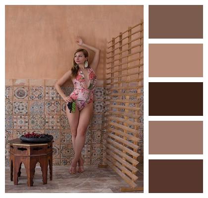 Posing Swimsuit Oriental Interior Figure Image