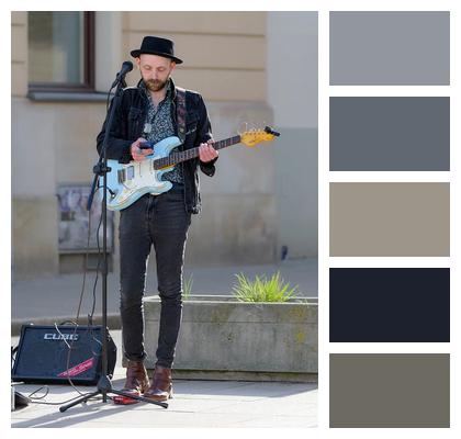 Electric Guitar Smartphone Public Place Talent Image