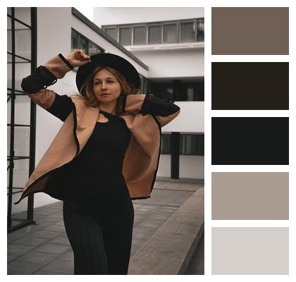 Woman Architecture Coat Columns Image