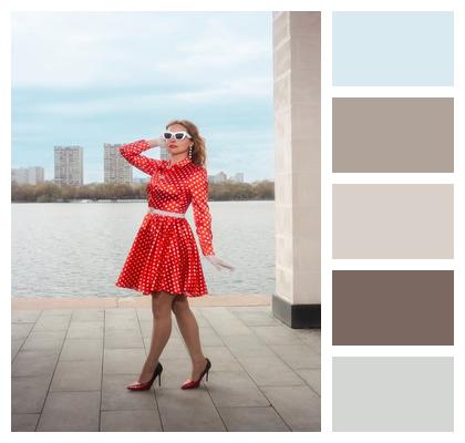 Embankment Woman Retro Pose Image