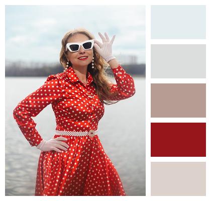 Polkadot Dress Model Vintage Vintage Fashion Image