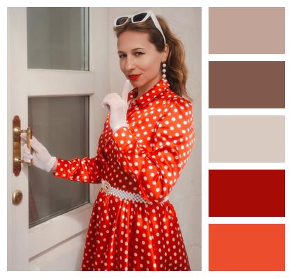 Red Dress Silence Model Retro Style Image