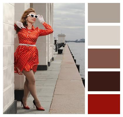 Columns Red Dress Steps Stairs Image