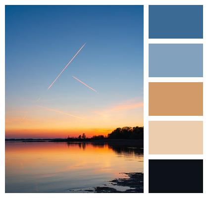 Evening Atmosphere Lake Contrails Nature Image