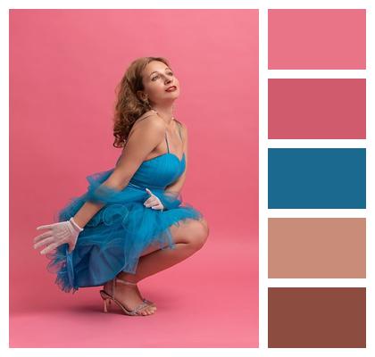Blue Dress Retro Studio Model Image