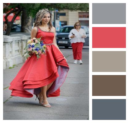 Young Dress Posing Sidewalk Image