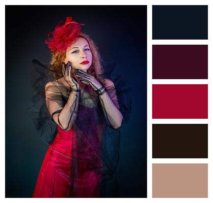 Hat Pose Burgundy Dress Model Image