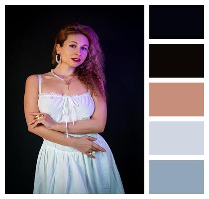 Portrait White Dress Model Pose Image