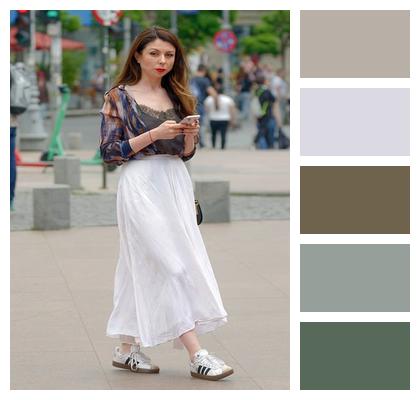 Walking Young White Skirt Smartphone Image