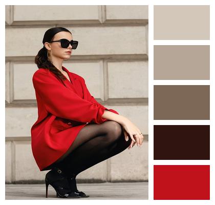 London Fashion Red Outfit Luxury Fashion Outdoor Portrait Image