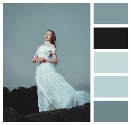 Editorial Fashion Graceful Pose Timeless Elegance Flowing Dress Image