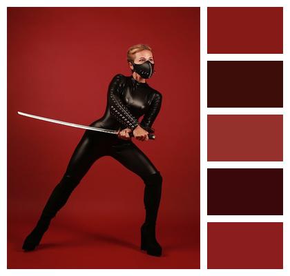 Oriental Katana Black Suit Latex Image