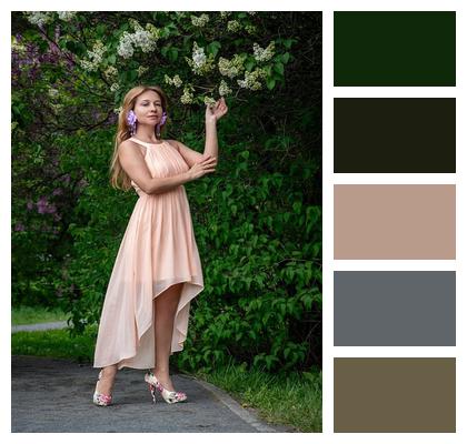 Spring Woman Peach Dress Happiness Image