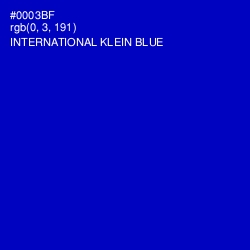 #0003BF - International Klein Blue Color Image