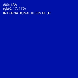 #0011AA - International Klein Blue Color Image