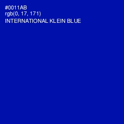 #0011AB - International Klein Blue Color Image