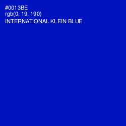 #0013BE - International Klein Blue Color Image