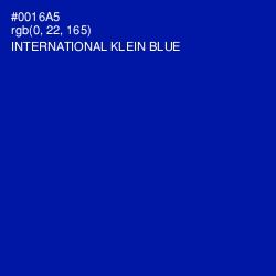 #0016A5 - International Klein Blue Color Image