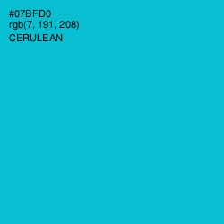 #07BFD0 - Cerulean Color Image