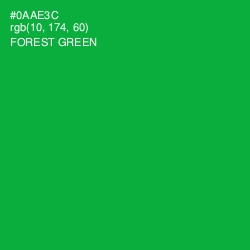 #0AAE3C - Forest Green Color Image