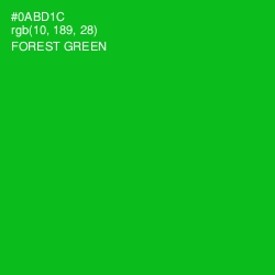 #0ABD1C - Forest Green Color Image
