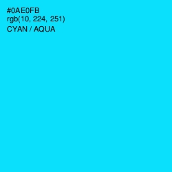 #0AE0FB - Cyan / Aqua Color Image