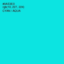 #0AE3E0 - Cyan / Aqua Color Image