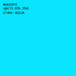 #0AE5FE - Cyan / Aqua Color Image