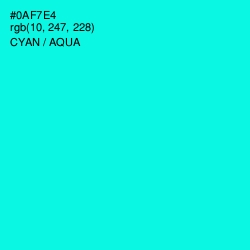#0AF7E4 - Cyan / Aqua Color Image
