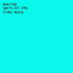 #0AF7EB - Cyan / Aqua Color Image