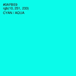 #0AFBE9 - Cyan / Aqua Color Image