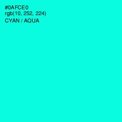 #0AFCE0 - Cyan / Aqua Color Image