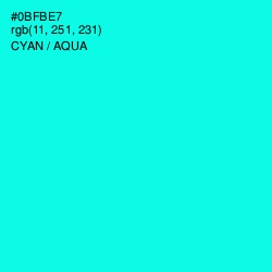 #0BFBE7 - Cyan / Aqua Color Image