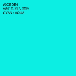#0CEDE4 - Cyan / Aqua Color Image
