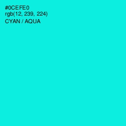 #0CEFE0 - Cyan / Aqua Color Image