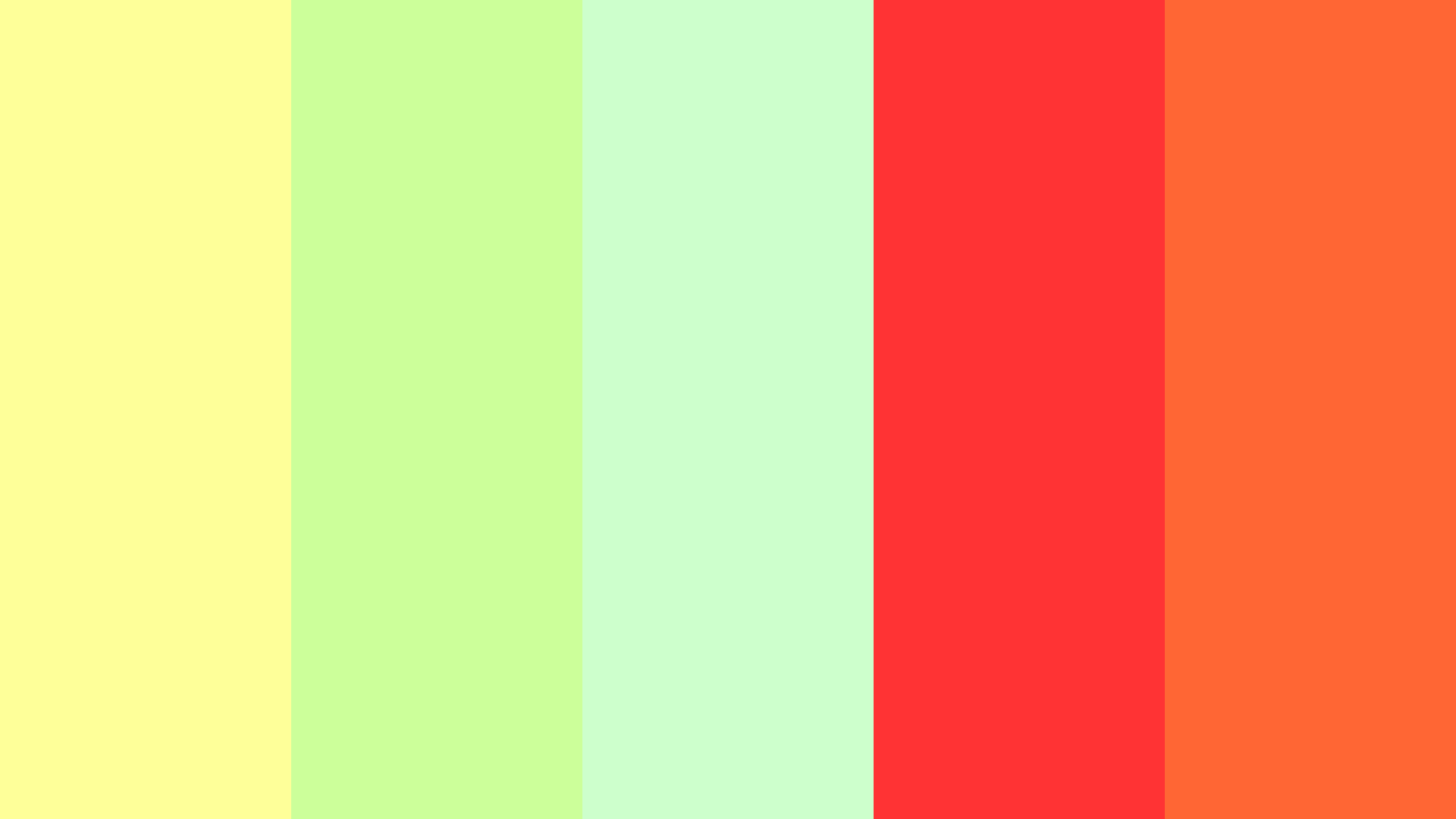 Websafe Rainbow Color Palette #FFFF99 #CCFF99 #CCFFCC #FF3333 #FF6633 Hex