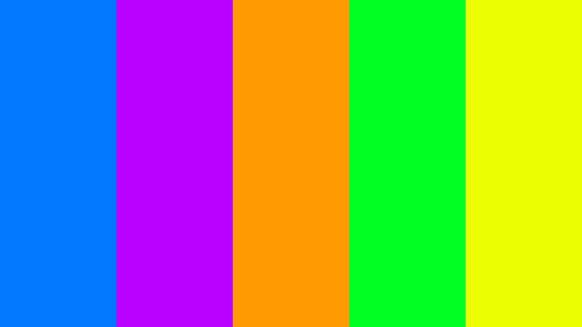 Vibrant Color Palette #0078FF #BD00FF #FF9A00 #01FF1F #E3FF00 Hex