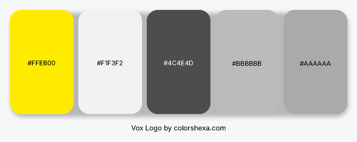 Vox Logo Palette #FFEB00 #F1F3F2 #4C4E4D #BBBBBB #AAAAAA Hex