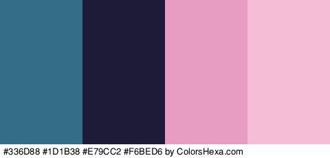 #336D88 #1D1B38 #E79CC2 #F6BED6 Colors Logo